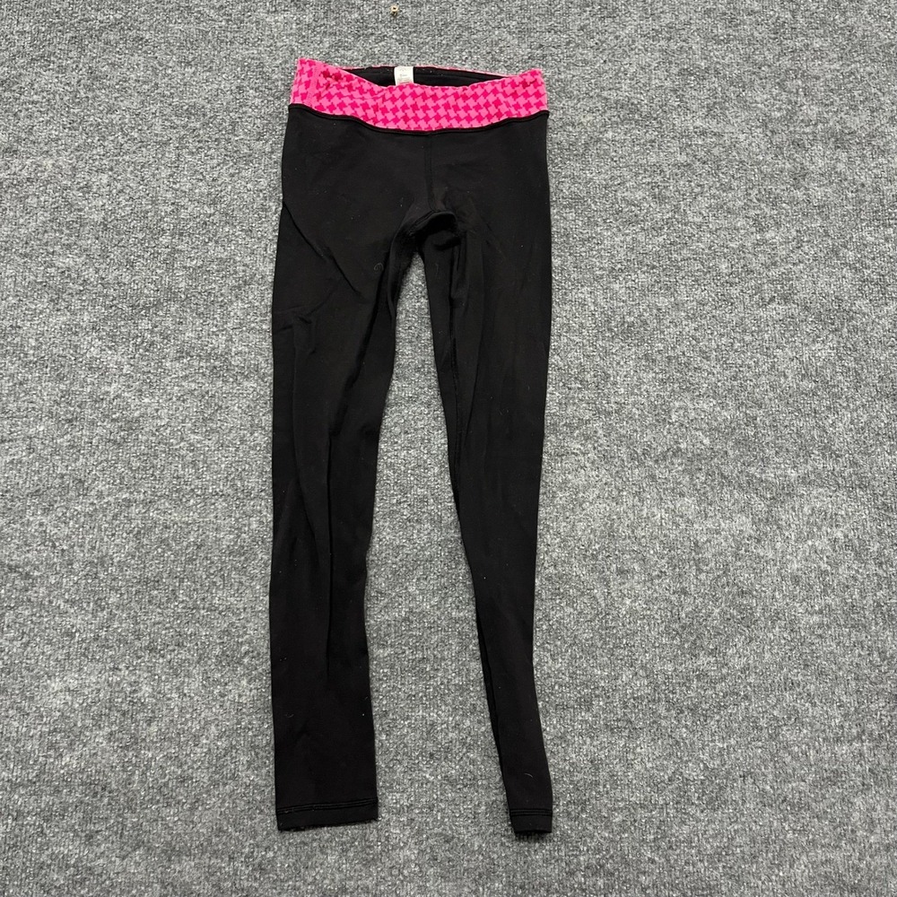 Ivivva Leggings Girls Size 8 Black Pink Houndstooth Waistband Athletic Yoga